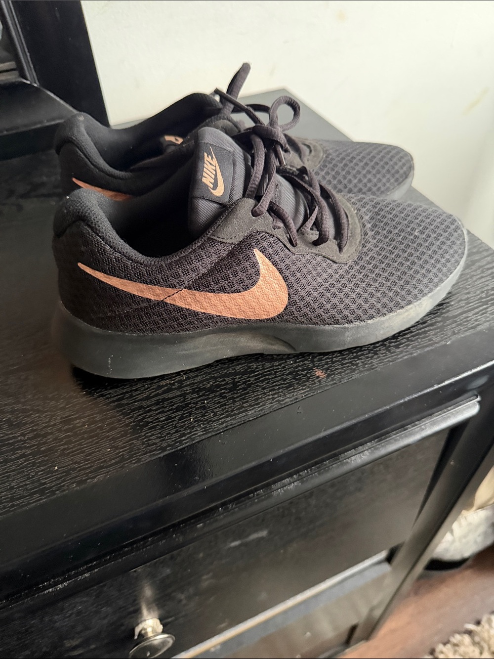 Nike Kids Black Sneakers with Copper Swoosh